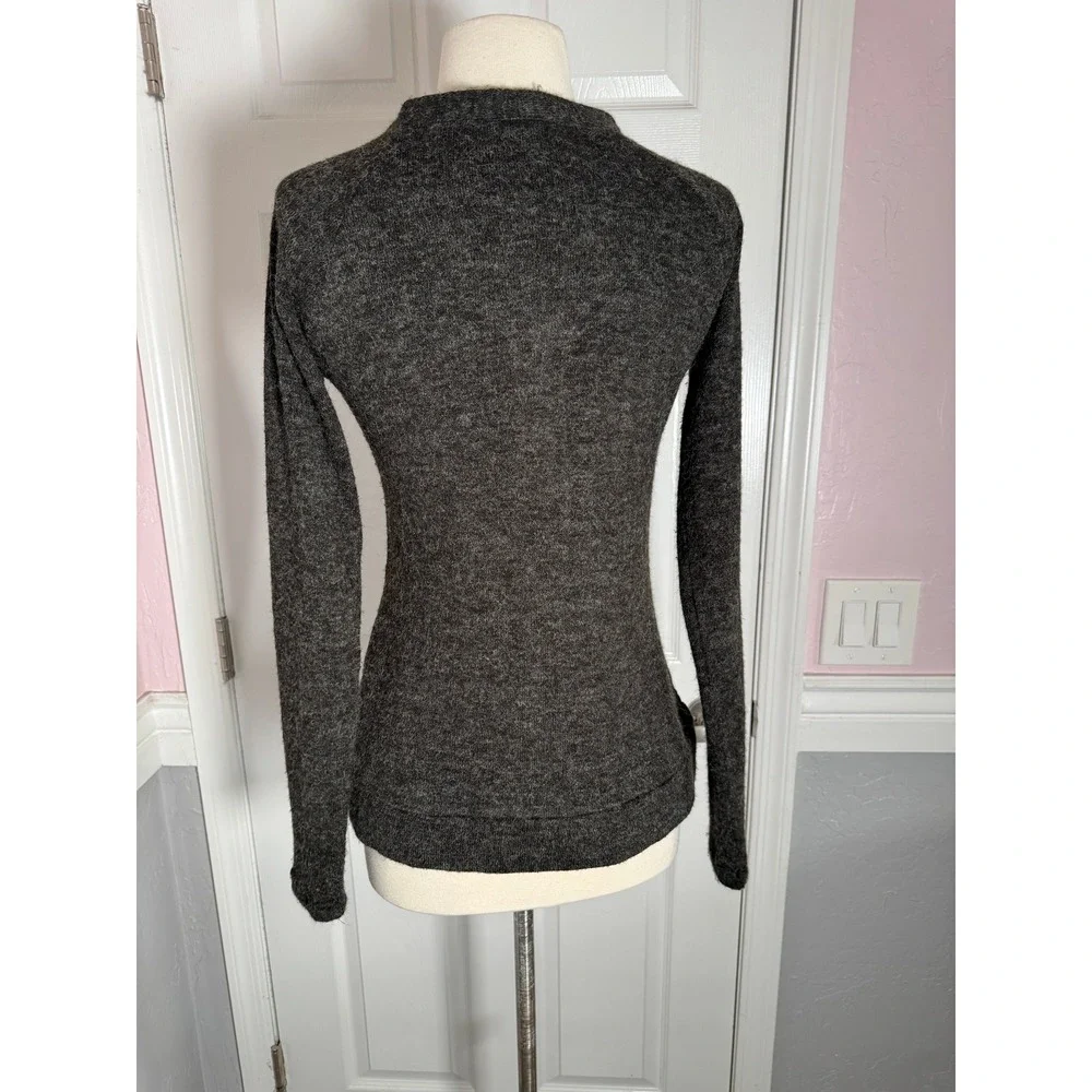 A'Reve‎ Womens Charcoal Grey Knit Cardigan Black Floral Lace Overlay V-Neck SZ S